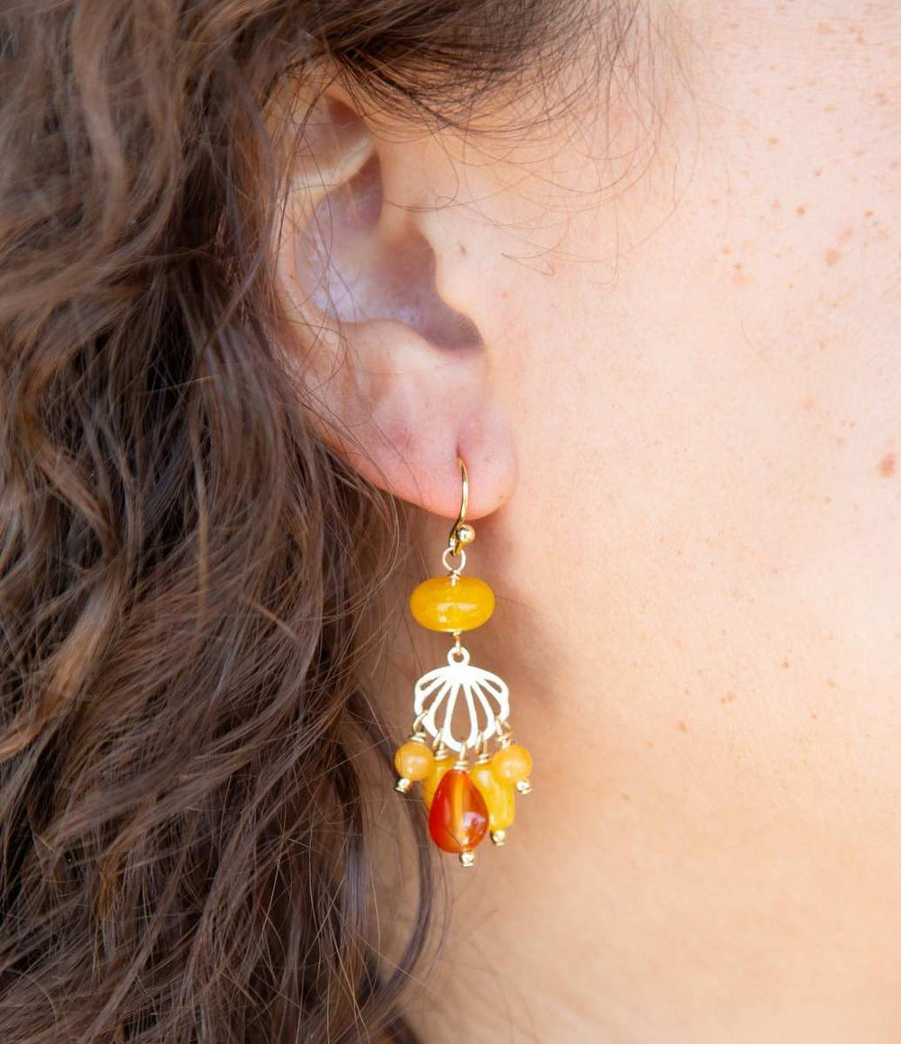 Yellow Carnelian Jade Golden Drop Earrings - Barse Jewelry - Flyclothing LLC