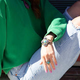 Zion Blue Turquoise Colorful Golden Cross Ring - Barse Jewelry - Flyclothing LLC