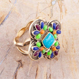 Zion Blue Turquoise Colorful Golden Cross Ring - Barse Jewelry - Flyclothing LLC