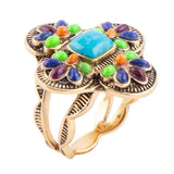 Zion Blue Turquoise Colorful Golden Cross Ring - Barse Jewelry - Flyclothing LLC