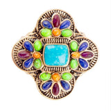 Zion Blue Turquoise Colorful Golden Cross Ring - Barse Jewelry - Flyclothing LLC