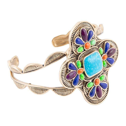 Zion Blue Turquoise Multi-Stone Golden Cuff Bracelet - Barse Jewelry - Flyclothing LLC