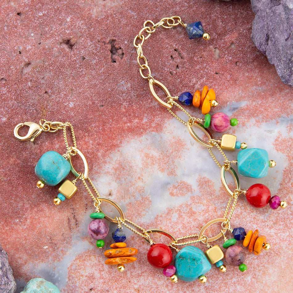 Zion Colorful Stone Charm Golden Bracelet - Barse Jewelry - Flyclothing LLC