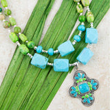 Zion Lime Green and Blue Turquoise and Sterling Silver Statement Necklace - Barse Jewelry - Flyclothing LLC