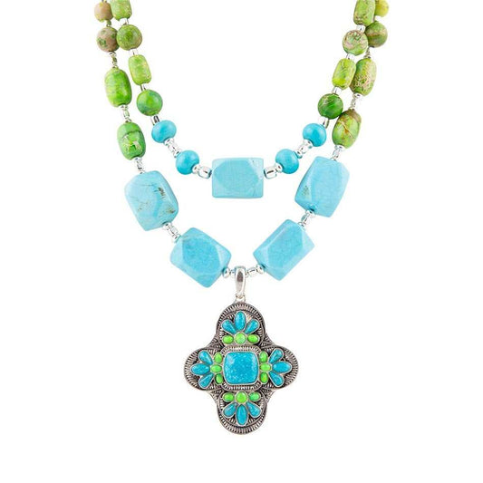 Zion Lime Green and Blue Turquoise and Sterling Silver Statement Necklace - Barse Jewelry - Flyclothing LLC