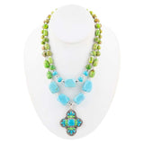 Zion Lime Green and Blue Turquoise and Sterling Silver Statement Necklace - Barse Jewelry - Flyclothing LLC