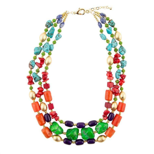 Zion Multi-Color Triple Strand Golden Statement Necklace - Barse Jewelry - Flyclothing LLC