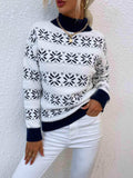 Snowflake Pattern Mock Neck Sweater - Trendsi - Flyclothing LLC