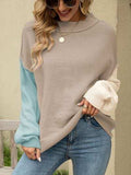 Color Block Dropped Shoulder Sweater - Trendsi - Flyclothing LLC