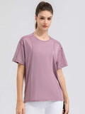 Round Neck Short Sleeve Active Top - Trendsi - Flyclothing LLC