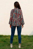 Tie Neck Heathered Balloon Sleeve Blouse - Trendsi - Flyclothing LLC