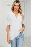 Eyelet Notched Short Sleeve T-Shirt - Trendsi - Flyclothing LLC