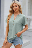 Eyelet Notched Short Sleeve T-Shirt - Trendsi - Flyclothing LLC