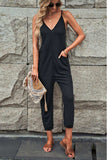 Spaghetti Strap Deep V Jumpsuit with Pockets - Trendsi - Flyclothing LLC