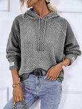 Texture Drawstring Long Sleeve Hooded Sweater - Trendsi - Flyclothing LLC