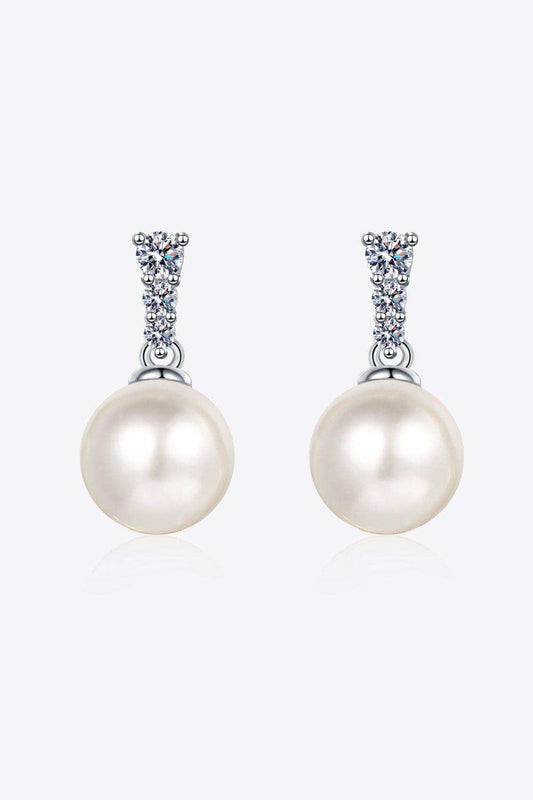 Moissanite Pearl Drop Earrings - Trendsi - Flyclothing LLC