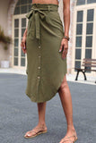 Tie Belt Frill Trim Buttoned Skirt - Trendsi - Flyclothing LLC