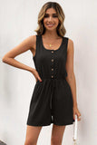 Buttoned Round Neck Sleeveless Romper - Trendsi - Flyclothing LLC