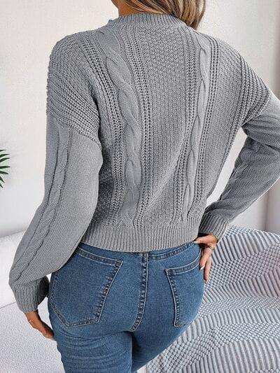 Cable-Knit Buttoned Round Neck Sweater - Trendsi - Flyclothing LLC