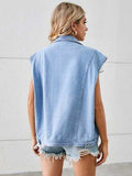 Pocketed Button Up Sleeveless Denim Jacket - Trendsi - Flyclothing LLC