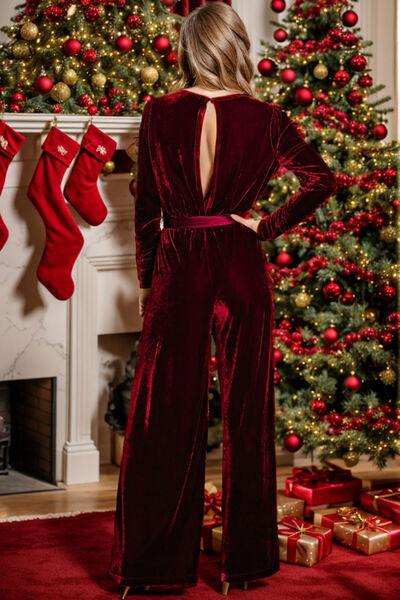 Tie Waist Long Sleeve Wide Leg Jumpsuit - Trendsi - Flyclothing LLC