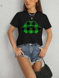 Plaid Lip Graphic Round Neck T-Shirt - Trendsi - Flyclothing LLC