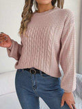 Cable-Knit Round Neck Long Sleeve Sweater - Trendsi - Flyclothing LLC