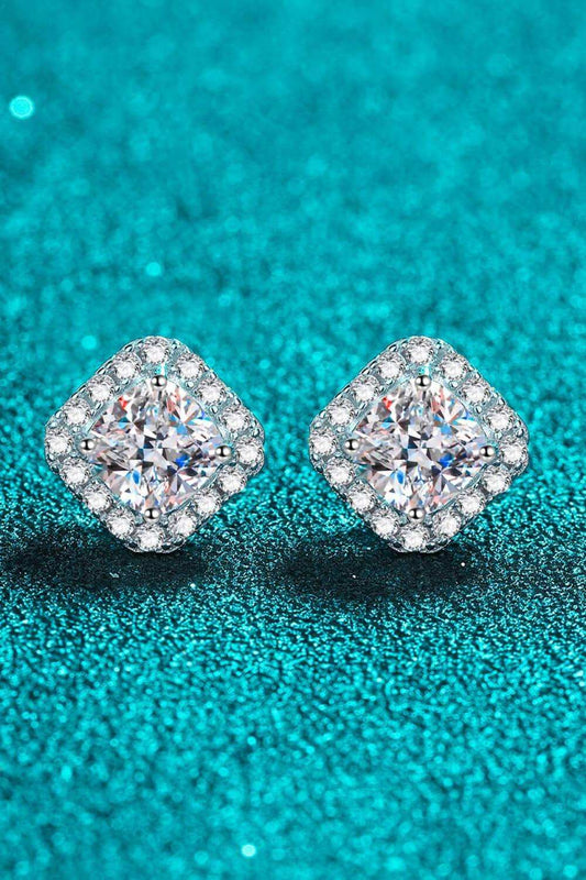 925 Sterling Silver Inlaid 2 Carat Moissanite Square Stud Earrings - Trendsi - Flyclothing LLC