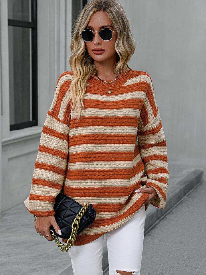 Striped Dropped Shoulder Sweater - Trendsi - Flyclothing LLC