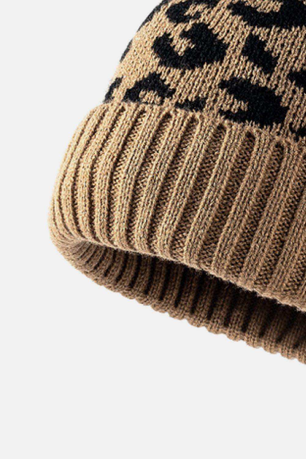 Leopard Pom-Pom Cuffed Beanie - Trendsi - Flyclothing LLC
