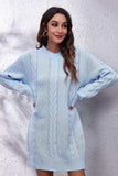 Cable-Knit Round Neck Sweater Dress - Trendsi - Flyclothing LLC