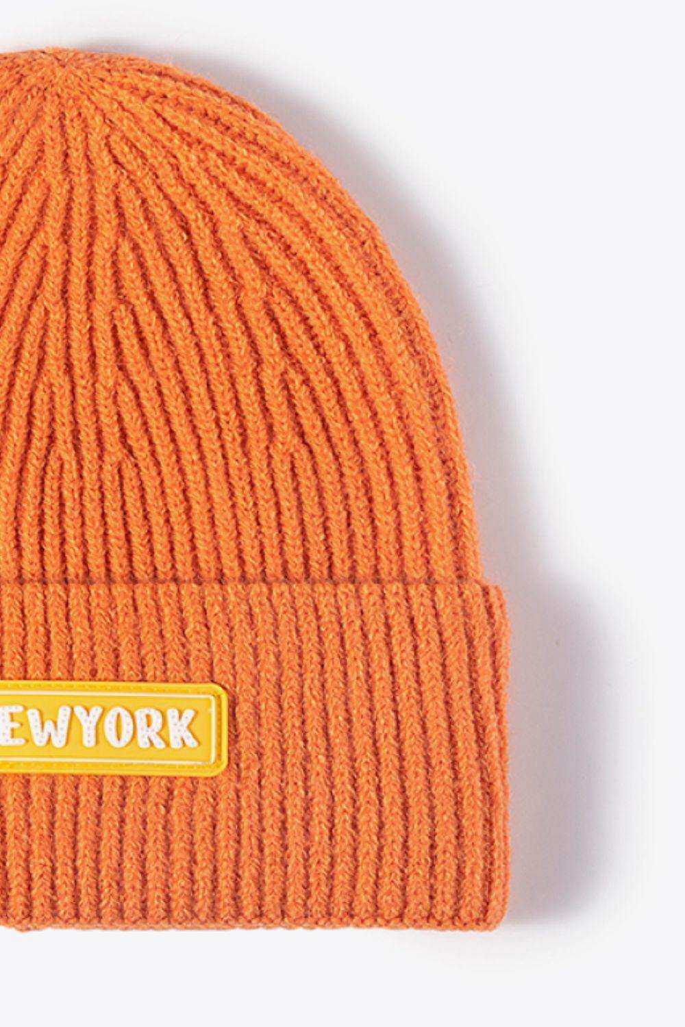 NEWYORK Patch Rib-Knit Cuffed Beanie - Trendsi - Flyclothing LLC