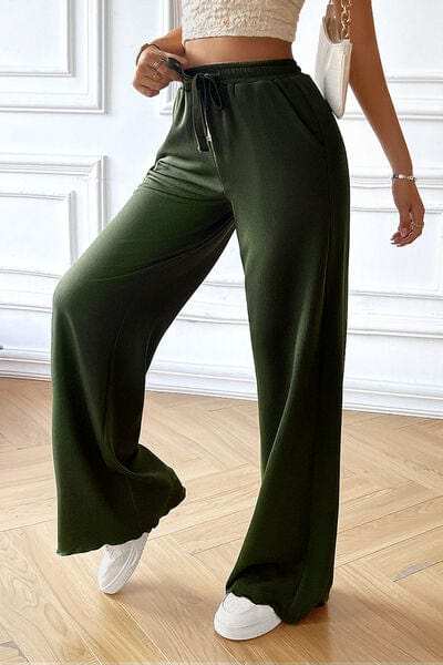 Drawstring Wide Leg Pants with Pocketed - Trendsi - Flyclothing LLC