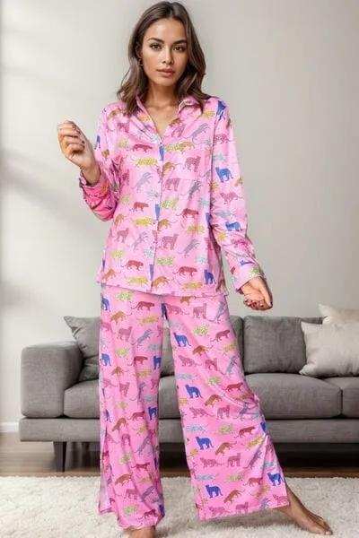 Pocketed Printed Top and Pants Lounge Set - Trendsi - Flyclothing LLC