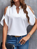 Notched Cold Shoulder Blouse - Trendsi - Flyclothing LLC