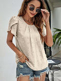 Swiss Dot Round Neck Petal Sleeve Top - Trendsi - Flyclothing LLC
