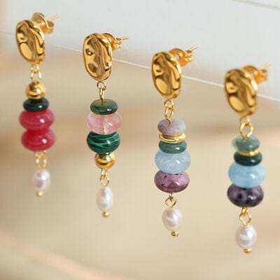 Natural Stone Freshwater Pearl Dangle Earrings - Trendsi - Flyclothing LLC