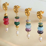 Natural Stone Freshwater Pearl Dangle Earrings - Trendsi - Flyclothing LLC