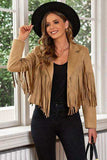 Fringe Trim Lapel Collar Cropped Blazer - Trendsi - Flyclothing LLC