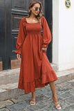Smocked Ruffle Hem Flounce Sleeve Dress - Trendsi - Flyclothing LLC