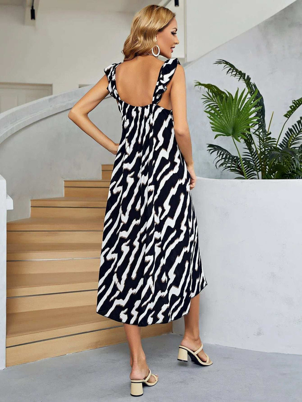 Two-Tone Low Back Midi Dress - Trendsi - Flyclothing LLC