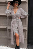 Slit Printed Surplice Balloon Sleeve Dress - Trendsi - Flyclothing LLC
