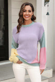 Color Block Round Neck Drop Shoulder Sweater - Trendsi - Flyclothing LLC