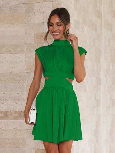 Cutout Ruched Mock Neck Mini Dress - Trendsi - Flyclothing LLC