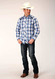 Roper Mens Long Sleeve Snap Multi Blue White Plaid Western Shirt - Roper - Flyclothing LLC