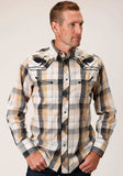 Roper Mens Long Sleeve Snap Black Khaki White Plaid Western Shirt - Roper - Flyclothing LLC