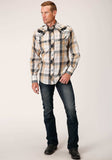 Roper Mens Long Sleeve Snap Black Khaki White Plaid Western Shirt - Roper - Flyclothing LLC