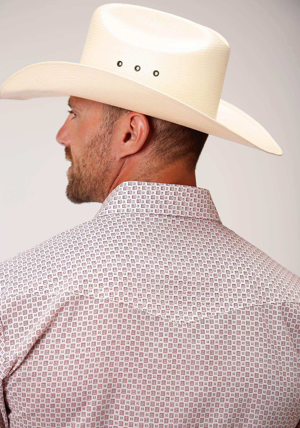 Roper Mens White Mini Block Print Long Sleeve Snap Western Shirt - Roper - Flyclothing LLC