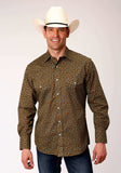 Roper Mens Long Sleeve Snap Brown Turquoise And Cream Mini Floral Print Western Shirt - Roper - Flyclothing LLC