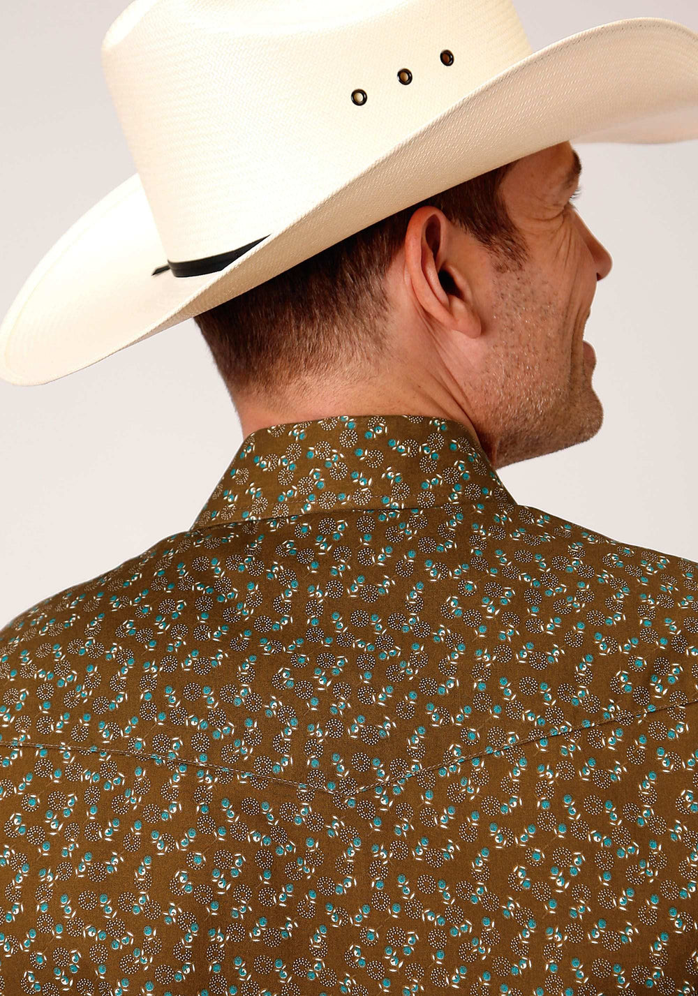 Roper Mens Long Sleeve Snap Brown Turquoise And Cream Mini Floral Print Western Shirt - Roper - Flyclothing LLC